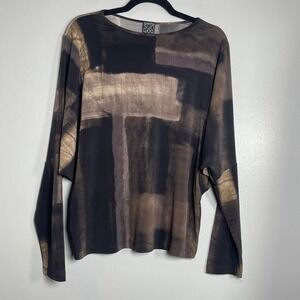 CIARA SUN WOO Abstract Print Blouse Medium Brown Long Sleeve Top Artsy Career